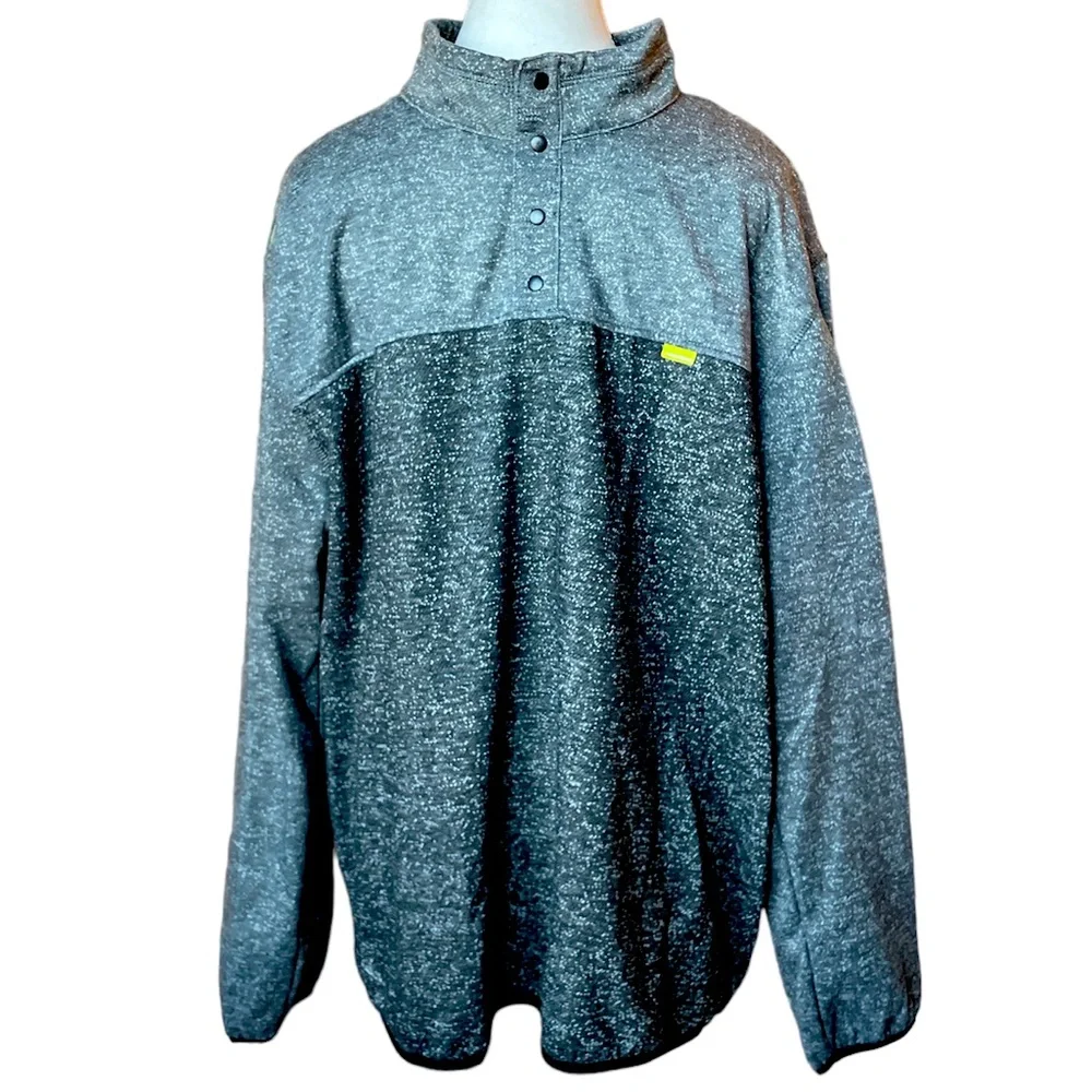 Hawke & Co Gray & Black Fleece Lined Snap Neck Pullover Sweater